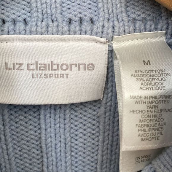 Liz Claiborne LizSport Light Blue Mock Neck Cable Knit Sweater M - Picture 6 of 10